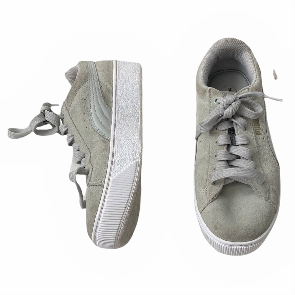 Puma Vikky Platform Grey Gray Suede Leather Sneakers Shoes